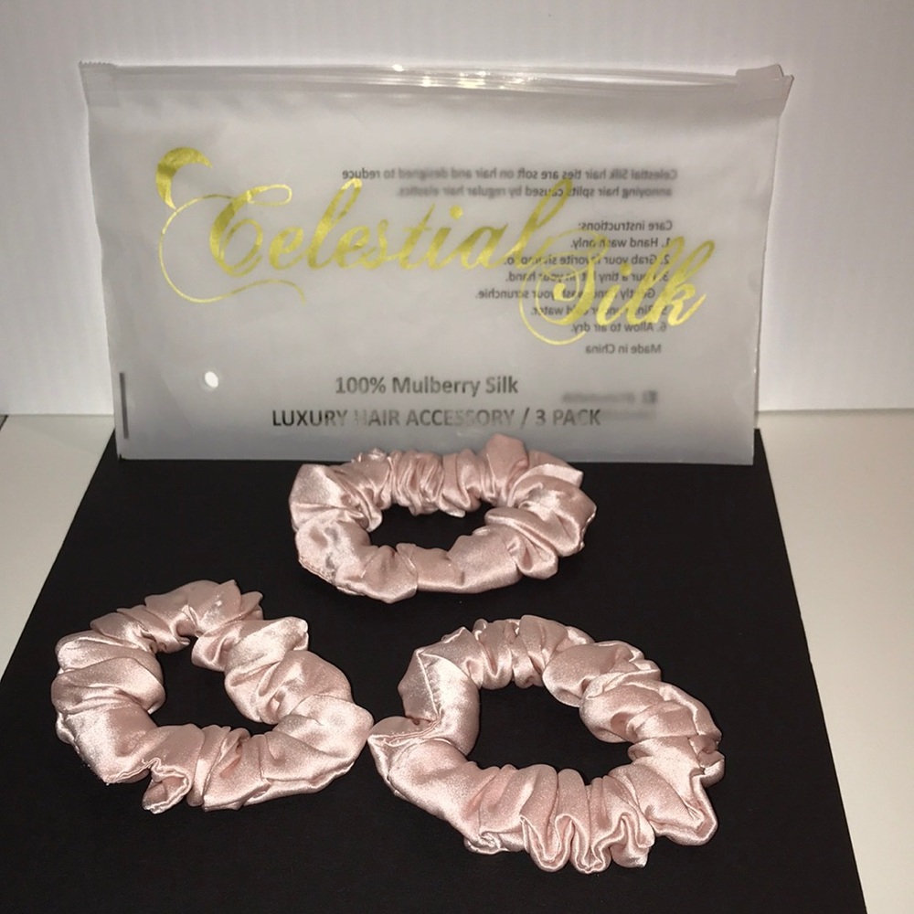 Celestial silk 100%mulberry silk set of three hair scrunchies NEW